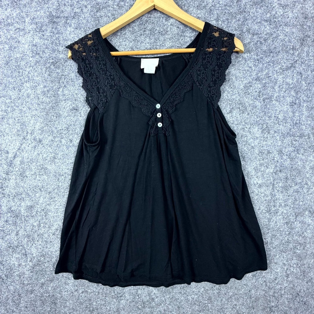 Allie Rose Top Womens Large Black Lace Trim Stretch Coquette Dark Romantic